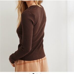 NWOT Aerie Fireside Long Sleeve Henley T-Shirt Color Royal Berry In Size…